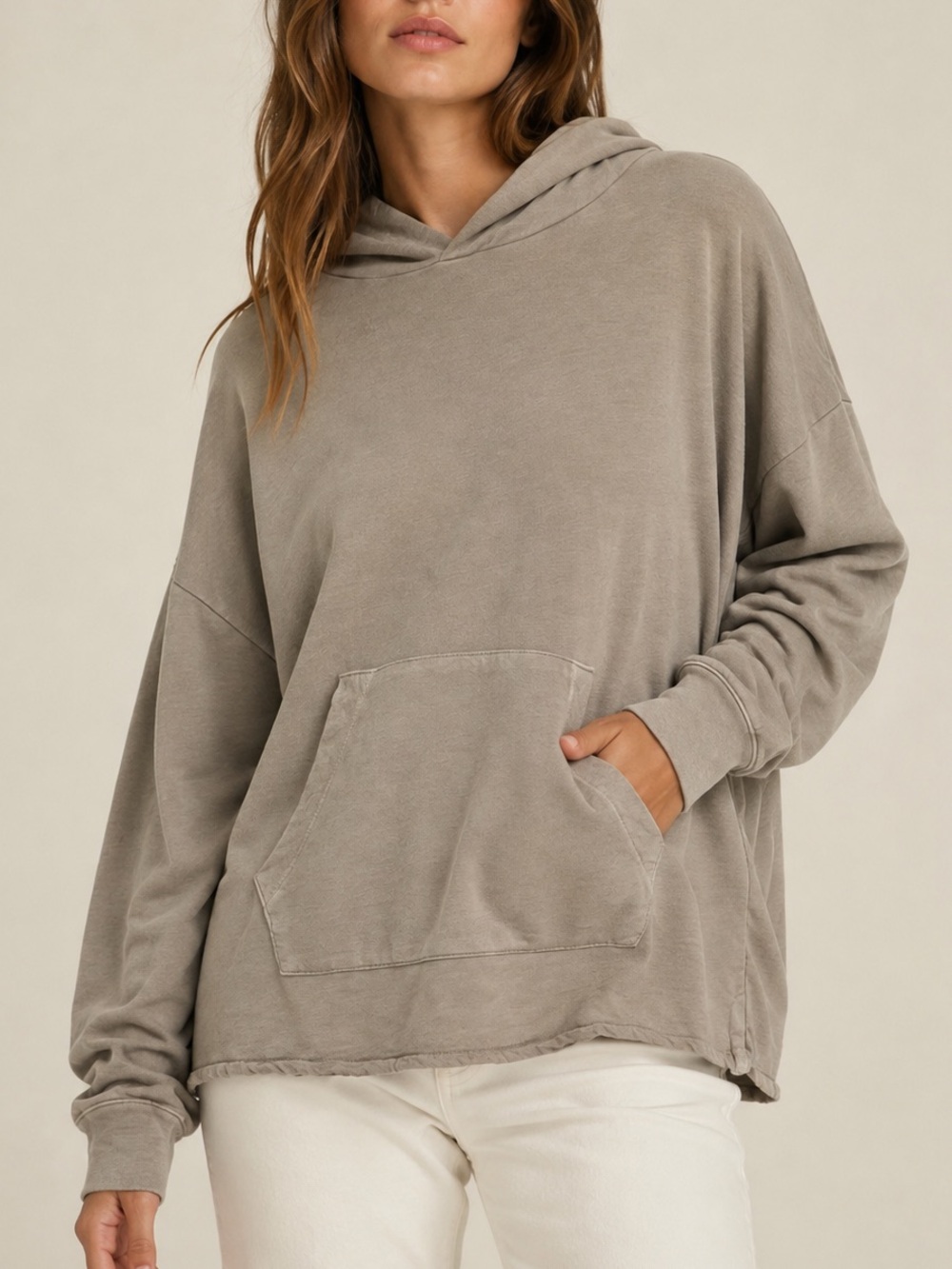 James Perse Standart Supima Cotton Boxy Pull On Hoodie Size S/1 Tan Beige